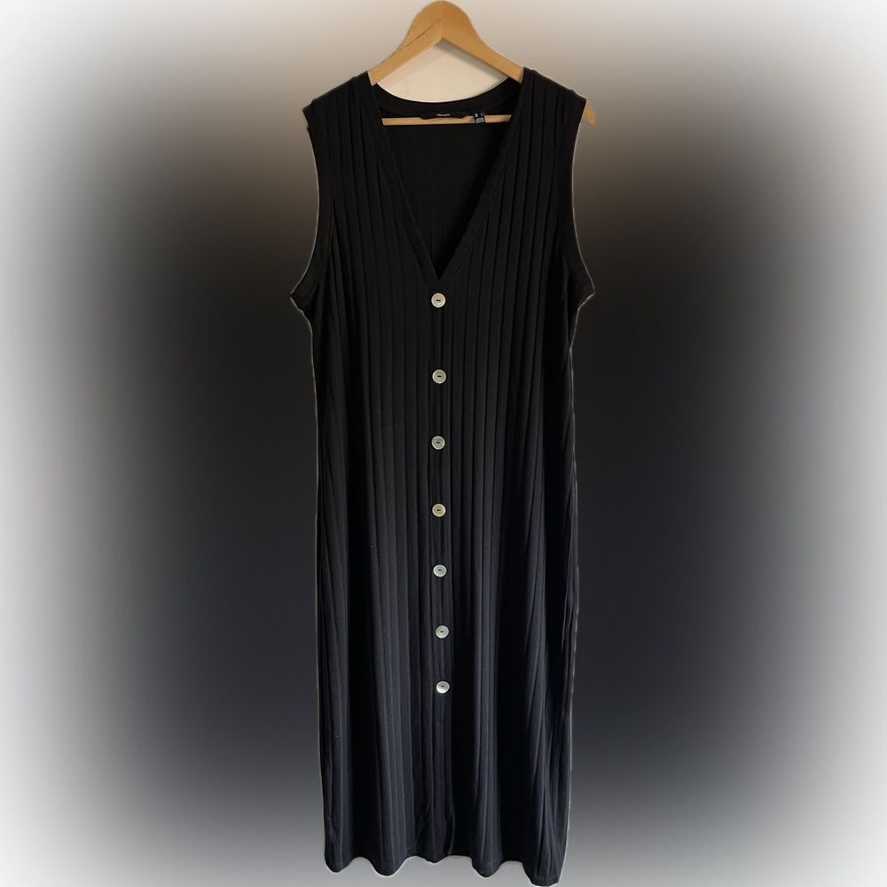 VERO MODA Black Button Down Ribbed Sleeveless MIDI Dress